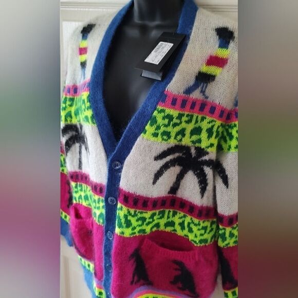 Saint Lauren Jacquard Mohair Dinosaur Cardigan in Multi Size XS - Picture 5 of 14